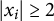 StartAbsoluteValue x Subscript i Baseline EndAbsoluteValue greater than or equals 2