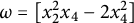 omega equals left bracket x 2 squared x 4 minus 2 x 4 squared right bracket
