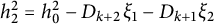 h 2 squared equals h 0 squared minus upper D Subscript k plus 2 Baseline xi 1 minus upper D Subscript k plus 1 Baseline xi 2