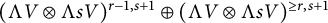left parenthesis normal upper Lamda upper V circled times normal upper Lamda s upper V right parenthesis Superscript r minus 1 comma s plus 1 Baseline circled plus left parenthesis normal upper Lamda upper V circled times normal upper Lamda s upper V right parenthesis Superscript greater than or equals r comma s plus 1