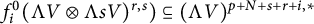 f Subscript i Superscript 0 Baseline left parenthesis normal upper Lamda upper V circled times normal upper Lamda s upper V right parenthesis Superscript r comma s Baseline right parenthesis subset of or equal to left parenthesis normal upper Lamda upper V right parenthesis Superscript p plus upper N plus s plus r plus i comma asterisk