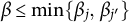 beta less than or equals min left brace beta Subscript j Baseline comma beta Subscript j Sub Superscript prime Subscript Baseline right brace