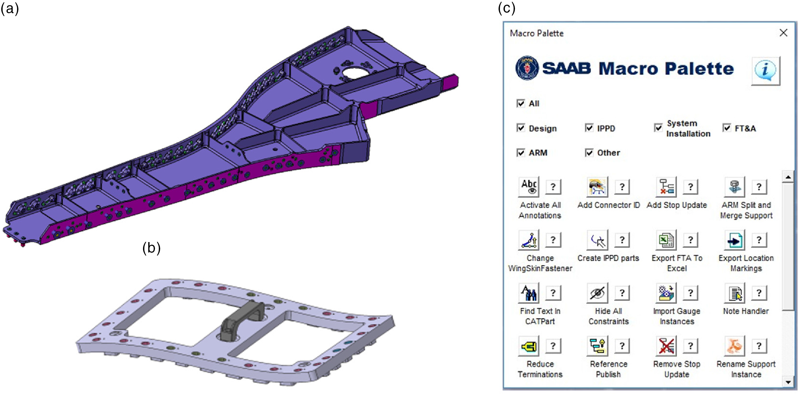Diagram illustrating the use of Visual Scripting in aircraft design, showing structural components and tools.