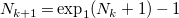 upper N Subscript k plus 1 Baseline equals exp Subscript 1 Baseline left parenthesis upper N Subscript k Baseline plus 1 right parenthesis minus 1
