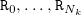 monospace upper R 0 comma ellipsis comma monospace upper R Subscript upper N Sub Subscript k Subscript Baseline