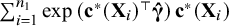sigma summation Underscript i equals 1 Overscript n 1 Endscripts exp left parenthesis bold c Superscript bold asterisk Baseline left parenthesis bold upper X Subscript i Baseline right parenthesis Superscript normal down tack Baseline ModifyingAbove bold italic gamma With bold caret right parenthesis bold c Superscript bold asterisk Baseline left parenthesis bold upper X Subscript i Baseline right parenthesis