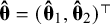 ModifyingAbove bold italic theta With bold caret equals left parenthesis ModifyingAbove bold italic theta With bold caret Subscript 1 Baseline comma ModifyingAbove bold italic theta With bold caret Subscript 2 Baseline right parenthesis Superscript normal down tack