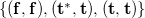 StartSet left parenthesis bold f comma bold f right parenthesis comma left parenthesis bold t Superscript bold asterisk Baseline comma bold t right parenthesis comma left parenthesis bold t comma bold t right parenthesis EndSet