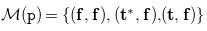script upper M left parenthesis monospace p right parenthesis equals StartSet left parenthesis bold f comma bold f right parenthesis comma left parenthesis bold t Superscript bold asterisk Baseline comma bold f right parenthesis comma left parenthesis bold t comma bold f right parenthesis EndSet