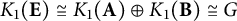 upper K 1 left parenthesis bold upper E right parenthesis approximately equals upper K 1 left parenthesis bold upper A right parenthesis circled plus upper K 1 left parenthesis bold upper B right parenthesis approximately equals upper G