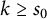 k greater than or equals s 0