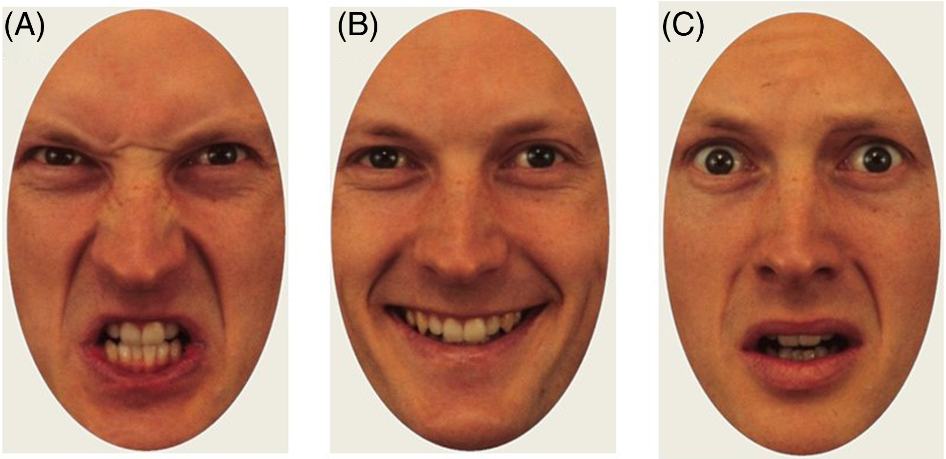 Three images of a person displaying different facial expressions.