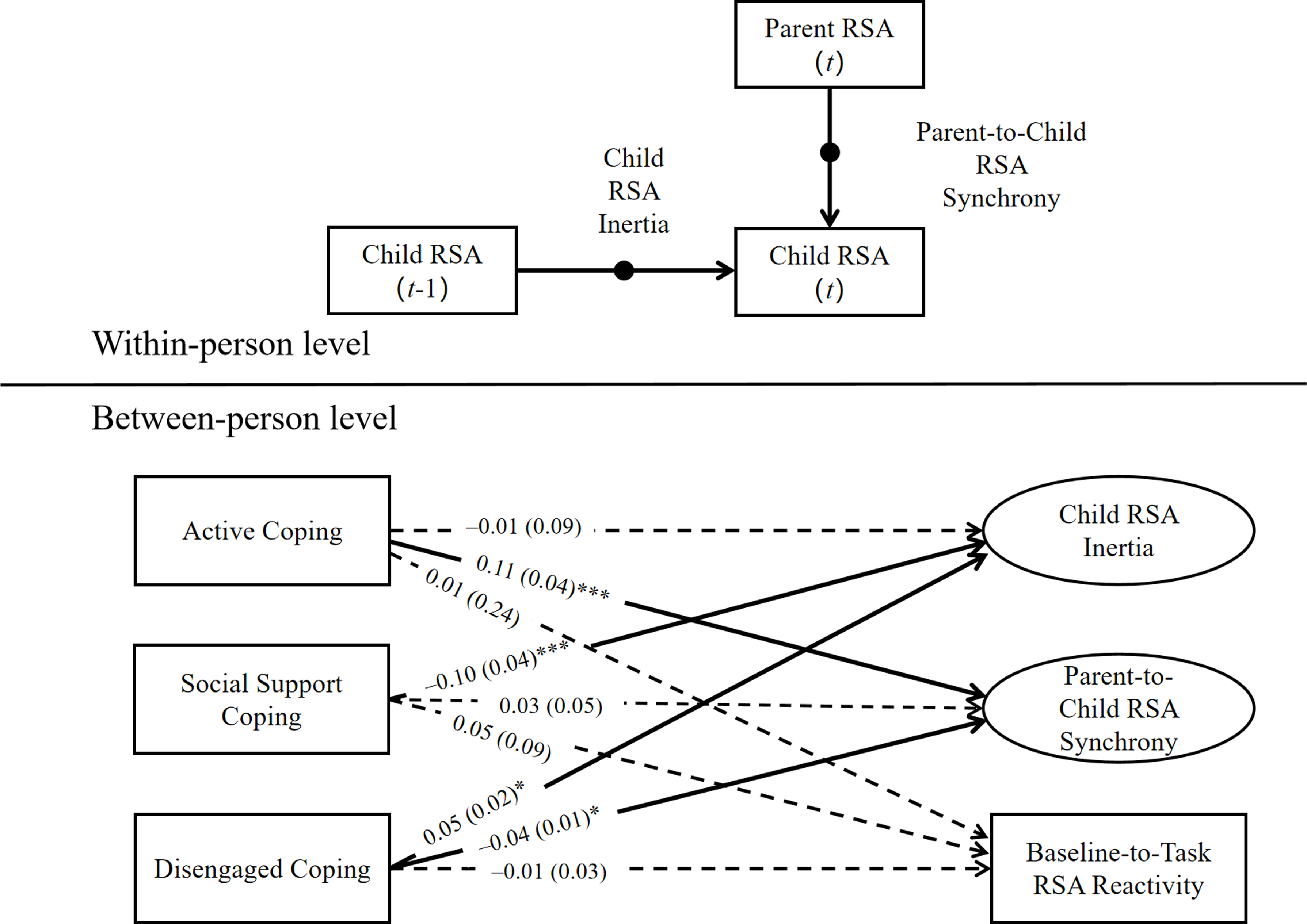 A diagram illustrating the relationships between coping behaviors and physiological processes.