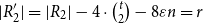 StartAbsoluteValue upper R prime 2 EndAbsoluteValue equals StartAbsoluteValue upper R 2 EndAbsoluteValue minus 4 dot StartBinomialOrMatrix t Choose 2 EndBinomialOrMatrix minus 8 epsilon n equals r