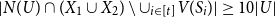 StartAbsoluteValue upper N left parenthesis upper U right parenthesis intersection left parenthesis upper X 1 union upper X 2 right parenthesis minus union Subscript i element of left bracket t right bracket Baseline upper V left parenthesis upper S Subscript i Baseline right parenthesis EndAbsoluteValue greater than or equals 10 StartAbsoluteValue upper U EndAbsoluteValue