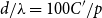 d divided by lamda equals 100 upper C Superscript prime Baseline divided by p
