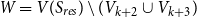 upper W equals upper V left parenthesis upper S Subscript r e s Baseline right parenthesis minus left parenthesis upper V Subscript k plus 2 Baseline union upper V Subscript k plus 3 Baseline right parenthesis