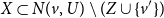 upper X subset of upper N left parenthesis v comma upper U right parenthesis minus left parenthesis upper Z union StartSet v Superscript prime Baseline EndSet right parenthesis