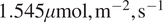 1.545 mu mol comma m minus 2 comma s minus 1