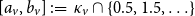 left bracket a Subscript v Baseline comma b Subscript v Baseline right bracket colon equals kappa Subscript v Baseline intersection StartSet 0.5 comma 1.5 comma ellipsis EndSet