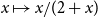 x right arrow from bar x divided by left parenthesis 2 plus x right parenthesis