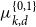 mu Subscript k comma d Superscript StartSet 0 comma 1 EndSet