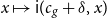 x right arrow from bar sans serif i left parenthesis c Subscript g Baseline plus delta comma x right parenthesis