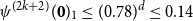 psi Superscript left parenthesis 2 k plus 2 right parenthesis Baseline left parenthesis bold 0 right parenthesis Subscript 1 Baseline less than or equals left parenthesis 0.78 right parenthesis Superscript d Baseline less than or equals 0.14