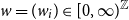 w equals left parenthesis w Subscript i Baseline right parenthesis element of left bracket 0 comma normal infinity right parenthesis Superscript double struck upper Z