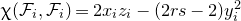 chi left parenthesis script upper F Subscript i Baseline comma script upper F Subscript i Baseline right parenthesis equals 2 x Subscript i Baseline z Subscript i Baseline minus left parenthesis 2 r s minus 2 right parenthesis y Subscript i Superscript 2