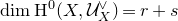 dimension normal upper H Superscript 0 Baseline left parenthesis upper X comma script upper U Subscript upper X Superscript or Baseline right parenthesis equals r plus s