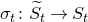 sigma Subscript t Baseline colon upper S overtilde Subscript t Baseline right arrow upper S Subscript t Baseline