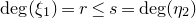 degree left parenthesis xi 1 right parenthesis equals r less than or equals s equals degree left parenthesis eta 2 right parenthesis