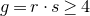 g equals r dot s greater than or equals 4