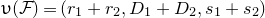 upsilon left parenthesis script upper F right parenthesis equals left parenthesis r 1 plus r 2 comma upper D 1 plus upper D 2 comma s 1 plus s 2 right parenthesis
