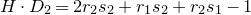 upper H dot upper D 2 equals 2 r 2 s 2 plus r 1 s 2 plus r 2 s 1 minus 1