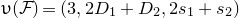 upsilon left parenthesis script upper F right parenthesis equals left parenthesis 3 comma 2 upper D 1 plus upper D 2 comma 2 s 1 plus s 2 right parenthesis