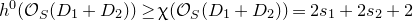 h Superscript 0 Baseline left parenthesis script upper O Subscript upper S Baseline left parenthesis upper D 1 plus upper D 2 right parenthesis right parenthesis greater than or equals chi left parenthesis script upper O Subscript upper S Baseline left parenthesis upper D 1 plus upper D 2 right parenthesis right parenthesis equals 2 s 1 plus 2 s 2 plus 2