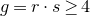 g equals r dot s greater than or equals 4