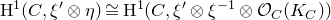 normal upper H Superscript 1 Baseline left parenthesis upper C comma xi prime circled times eta right parenthesis approximately equals normal upper H Superscript 1 Baseline left parenthesis upper C comma xi prime circled times xi Superscript negative 1 Baseline circled times script upper O Subscript upper C Baseline left parenthesis upper K Subscript upper C Baseline right parenthesis right parenthesis