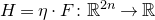 upper H equals eta dot upper F colon double struck upper R Superscript 2 n Baseline right arrow double struck upper R
