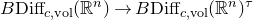 upper B Diff Subscript c comma vol Baseline left parenthesis double struck upper R Superscript n Baseline right parenthesis right arrow upper B Diff Subscript c comma vol Baseline left parenthesis double struck upper R Superscript n Baseline right parenthesis Superscript tau