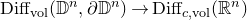 Diff Subscript vol Baseline left parenthesis double struck upper D Superscript n Baseline comma partial differential double struck upper D Superscript n Baseline right parenthesis right arrow Diff Subscript c comma vol Baseline left parenthesis double struck upper R Superscript n Baseline right parenthesis