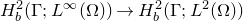 upper H Subscript b Superscript 2 Baseline left parenthesis normal upper Gamma semicolon upper L Superscript normal infinity Baseline left parenthesis normal upper Omega right parenthesis right parenthesis right arrow upper H Subscript b Superscript 2 Baseline left parenthesis normal upper Gamma semicolon upper L squared left parenthesis normal upper Omega right parenthesis right parenthesis