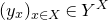 left parenthesis y Subscript x Baseline right parenthesis Subscript x element of upper X Baseline element of upper Y Superscript upper X