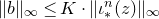 StartMetric b EndMetric Subscript normal infinity Baseline less than or equals upper K dot StartMetric iota Subscript asterisk Superscript n Baseline left parenthesis z right parenthesis EndMetric Subscript normal infinity