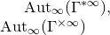 Aut Subscript normal infinity Baseline left parenthesis normal upper Gamma Superscript asterisk normal infinity Baseline right parenthesis comma Aut Subscript normal infinity Baseline left parenthesis normal upper Gamma Superscript times normal infinity Baseline right parenthesis
