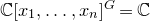 double struck upper C left bracket x 1 comma ellipsis comma x Subscript n Baseline right bracket Superscript upper G Baseline equals double struck upper C