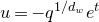 u equals minus q Superscript 1 divided by d Super Subscript w Baseline e Superscript t