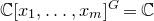 double struck upper C left bracket x 1 comma ellipsis comma x Subscript m Baseline right bracket Superscript upper G Baseline equals double struck upper C